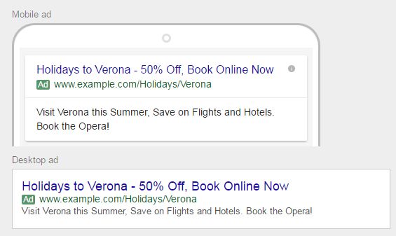 Verona holiday expanded text ad example