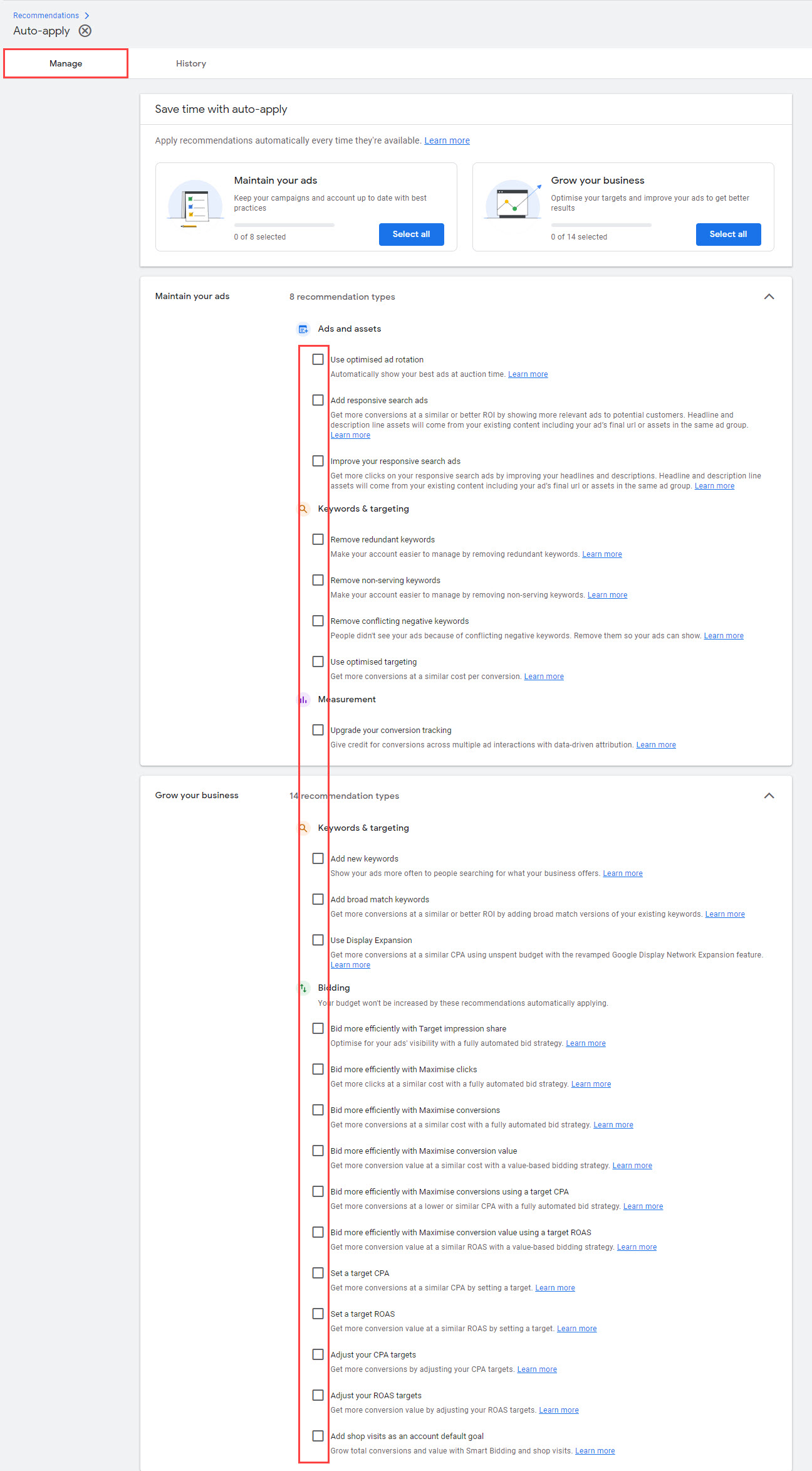 turn off auto apply recommendations aar in the web interface step 3 and 4 - uncheck all the checkboxes